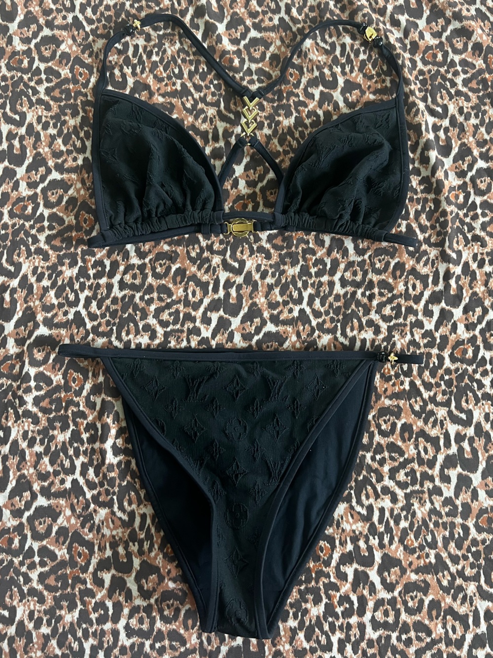 Louis Vuitton Black Bikini Top with Gold Hardware